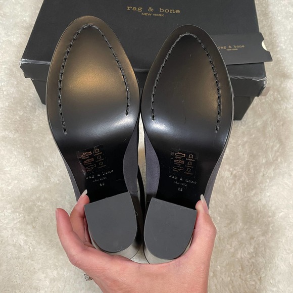 Rag & Bone Harrow Boot Suede Navy Stacked Heel Bootie Ankle Straps 39 9 - Picture 6 of 8